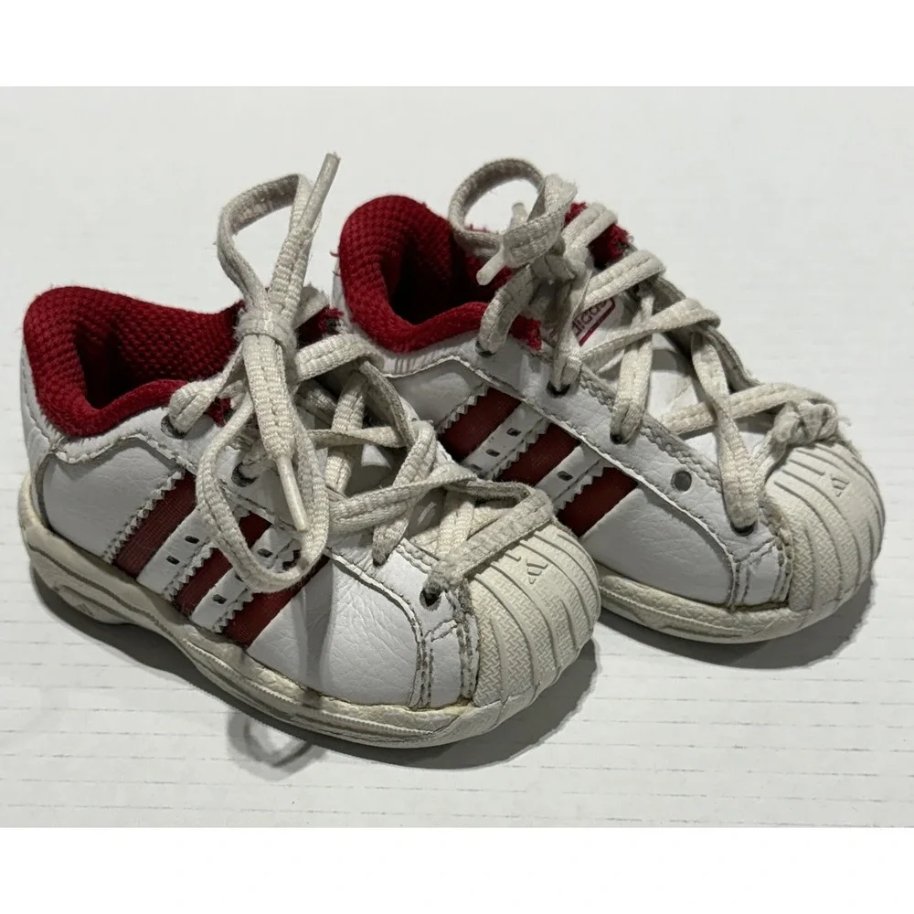 ADIDAS SUPERSTAR adiFIT - Vintage Red & White Rubber Toe Shoes - Toddler Size 4K